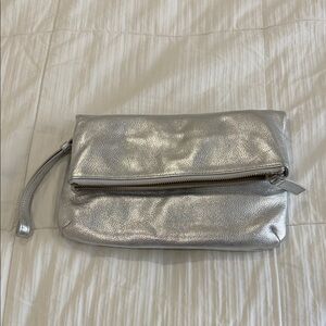 Talbots Silver Metallic Convertible Clutch Wristlet Evening Travel Bag